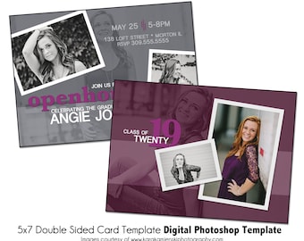 5x7 Double Sided Senior Graduation Card Template - Photoshop Template for Photographers - Senior_0001_5x7 - Instant Download