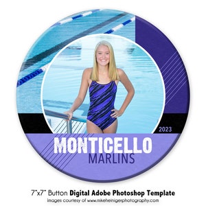 SWIM BUTTON 004 / 7x7 Adobe Photoshop modello pulsante foto digitale / modello pulsante foto Photoshop sport / solo file digitale