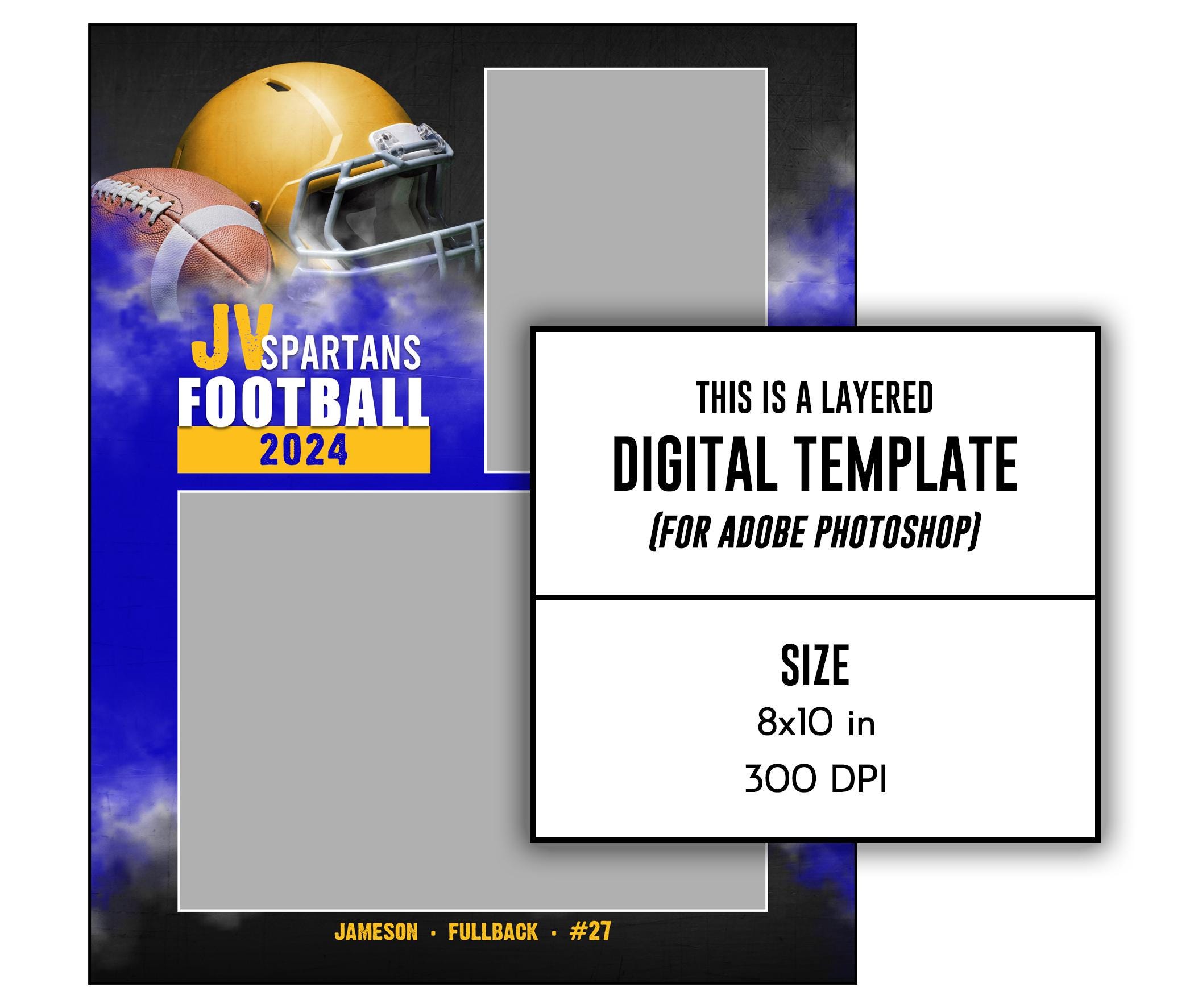 フットボールメモリーメイトテンプレート022：8x10インチPhotoshop PSD、カスタマイズ可能（デジタルファイルのみ） - Etsy 日本, image size:2100x1773