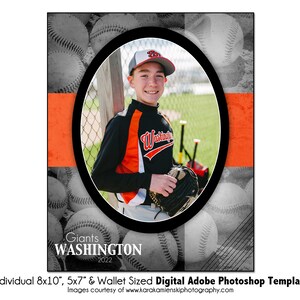 BÉISBOL Ind006 / 8x10, 5x7, Plantilla digital de Adobe Photoshop para billetera / Plantilla de Photoshop deportiva para equipos e individuos / Solo archivo digital