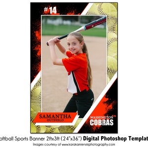 Softball Banner 7 | 2ftx3ft (24"x36") Sports Digital Photoshop Template | Youth Sports Banner PSD Photoshop Template - Digital File Only