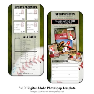 LISTA DE PREÇOS DE BEISEBOL 001 | Lista de preços de esportes 5x10" Modelo digital do Adobe Photoshop | Modelo de lista de preços de fotos de esportes | Arquivo digital
