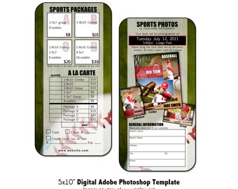 BASEBALL PRICELIST 001 | Sports Pricelist 5x10" Adobe Photoshop Digital Template | Sports Photo Pricelist Photoshop Template | Digital File