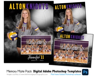 VOLLEYBALL PACK W | Adobe Photoshop Memory Mate Digital Template | Sports Photoshop Template for Teams & Individuals | Digital File Only