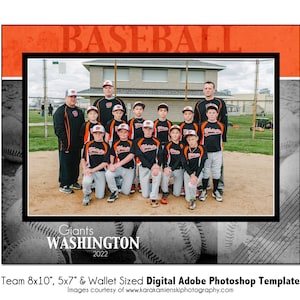 BÉISBOL T006 / 8x10, 5x7, Plantilla digital de Photoshop para billetera / Plantilla de Photoshop deportiva para equipos e individuos / Solo archivo digital