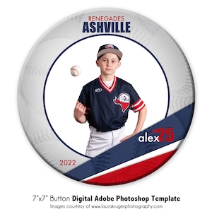 BASEBALL BUTTON 015 / 7x7" Adobe Photoshop Photo Button modello digitale / modello Photoshop sportivo per individui / solo file digitale