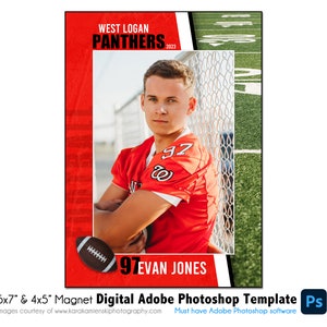 AIMANT DE FOOTBALL 016 |  Modèle numérique Adobe Photoshop 5 x 7" et 4 x 5" | de Photoshop pour aimants de sport | Fichier numérique uniquement