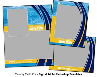 SWIM PACK B | Adobe Photoshop Memory Mate Digital Template | Sports Photoshop Template for Teams & Individuals | Digital File Only