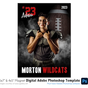 AIMANT DE FOOTBALL 018 |  Modèle numérique Adobe Photoshop 5 x 7" et 4 x 5" | de Photoshop pour aimants de sport | Fichier numérique uniquement
