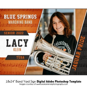BAND Yard Sign 003 | 18x24&quot; Adobe Photoshop Yard Sign Digital Template | Senior Grad Photoshop Poster Template | Digital File Only