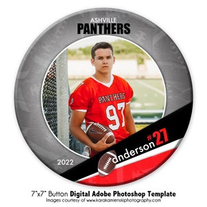 FOOTBALL  BUTTON013 | 7x7 Adobe Photoshop Digital Photo Button Template | Sports Photoshop Template | Digital File Only