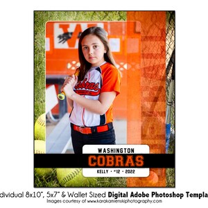 SOFTBALL Ind003 / 8x10, 5x7, modello digitale Adobe Photoshop per portafoglio / modello Photoshop sportivo per squadra e individuo / solo file digitale