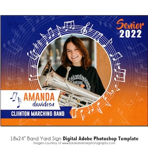 BAND Enseigne De Jardin 007 | Modèle numérique d&#39;enseigne de jardin Adobe Photoshop 18 x 24&quot; | Modèle d&#39;affiche Photoshop pour diplômé senior | Fichier numérique uniquement