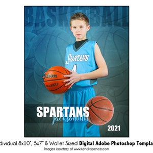 BASKET-BALL Ind015 | Modèle numérique Adobe Photoshop pour portefeuille 8 x 10, 5 x 7, | Modèle Photoshop sportif pour équipe et individu | Fichier numérique uniquement