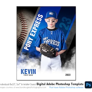 BÉISBOL Ind033 / 8x10, 5x7, Plantilla digital de Adobe Photoshop para billetera / Plantilla de Photoshop deportiva para equipos e individuos / Solo archivo digital