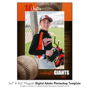 AIMANT DE BASEBALL 009 |  Modèle numérique Adobe Photoshop 5 x 7" et 4 x 5" | de Photoshop pour aimants de sport | Fichier numérique uniquement