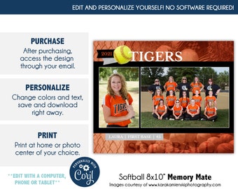 SOFTBALL MM15_OE- 8x10 Sports Memory Mate Online Editable Template - Sports Photo Printable Template - Digital File Only - DIY Printable