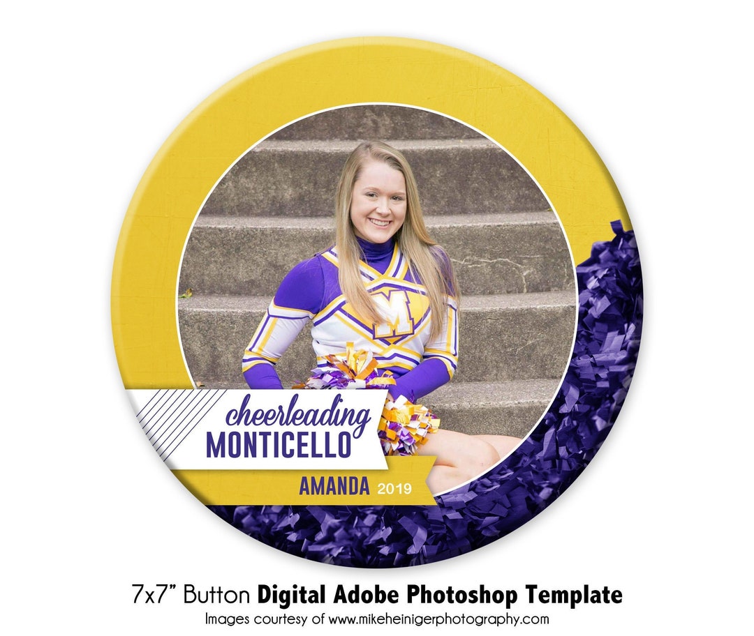 Cheerleading Photo Button Template 004: 7x7