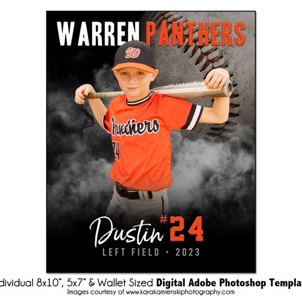 BASEBALL Ind031 | 8x10, 5x7, Wallet Adobe Photoshop Digital Template | Sports Photoshop Template for Team&Individual | Digital File Only