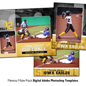 SOFTBALL PACK B | Adobe Photoshop Memory Mate Digital Template | Sports Photoshop Template for Teams & Individuals | Digital File Only