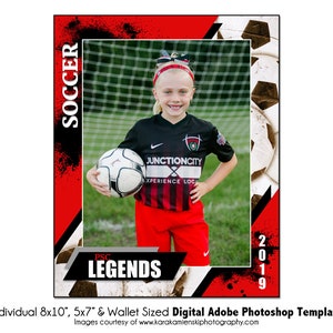 SOCCER Ind008 | Modèle numérique Adobe Photoshop pour portefeuille 8 x 10, 5 x 7, | Modèle Photoshop de sport pour équipes et individus | Fichier numérique uniquement
