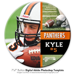 FOOTBALL  BUTTON 004 | 7x7 Adobe Photoshop Digital Photo Button Template | Sports Photoshop Template | Digital File Only