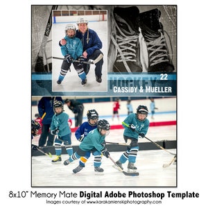 HOCKEY MM002 | 8x10 Adobe Photoshop Memory Mate デジタルテンプレート | チームおよび個人向けスポーツ Photoshop テンプレート | デジタルファイル O