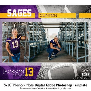 FOOTBALL MM002 | 8x10 Adobe Photoshop Memory Mate Digital Template | Sports Photoshop Template for Teams & Individuals | Digital File Only