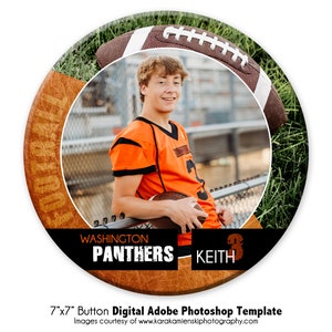 FOOTBALL  BUTTON 001 | 7x7 Adobe Photoshop Digital Photo Button Template | Sports Photoshop Template | Digital File Only
