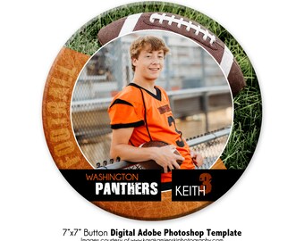 FOOTBALL  BUTTON 001 | 7x7 Adobe Photoshop Digital Photo Button Template | Sports Photoshop Template | Digital File Only