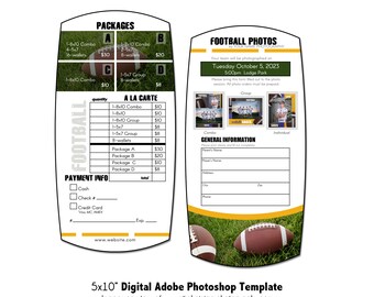FOOTBALL PRICELIST 001 | Sports Pricelist 5x10" Adobe Photoshop Digital Template | Sports Photo Pricelist Photoshop Template | Digital File