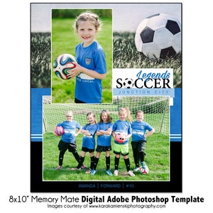 サッカー MM009 | 8x10 Adobe Photoshop Memory Mate デジタル テンプレート | チームおよび個人向けスポーツ Photoshop テンプレート | デジタル ファイルのみ