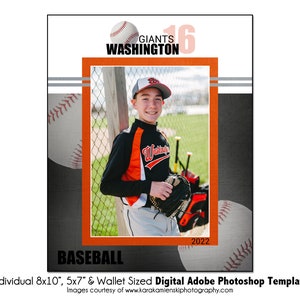 BÉISBOL Ind005 / 8x10, 5x7, Plantilla digital de Adobe Photoshop para billetera / Plantilla de Photoshop deportiva para equipos e individuos / Solo archivo digital