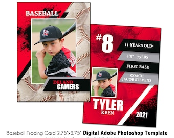 BASEBALL TradingCard 011 | 2.75x3.75 Adobe Photoshop Trader Card Digital Template | Sports PSD Adobe Photoshop Template | Digital File Only