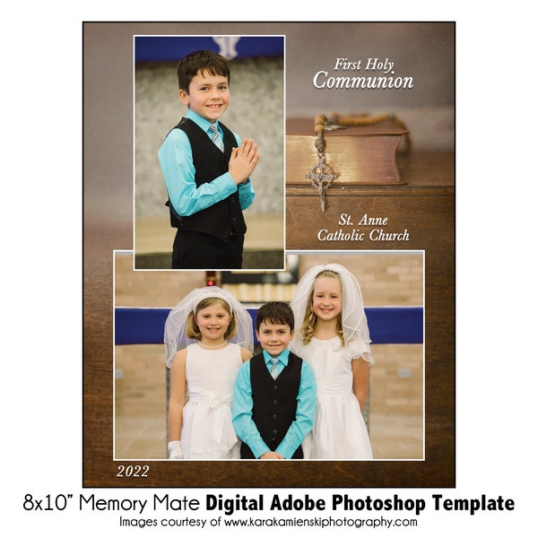 FIRST COMMUNION MM0001 | 8x10 Adobe Photoshop Memory Mate Digital Template | Photoshop Template for Group & Individuals | Digital File Only