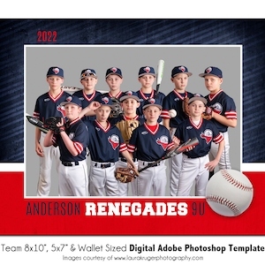 BÉISBOL T023 / 8x10, 5x7, Plantilla digital de Photoshop para billetera / Plantilla de Photoshop para deportes para equipos e individuos / Solo archivo digital