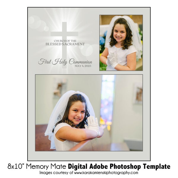 FIRST COMMUNION MM0005 | 8x10 Adobe Photoshop Memory Mate Digital Template | Photoshop Template for Group & Individuals | Digital File Only