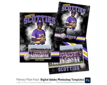 Baseball Photo Template Pack AL: Memory Mate, Individual, Team Photoshop PSD (Digital File Only)