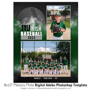 BASEBALL MM026 | 8x10 Adobe Photoshop Memory Mate Digitale Vorlage | Sport Photoshop Vorlage für Teams & Einzelne | Nur digitale Datei