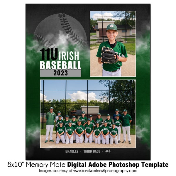 BASEBALL MM026 | 8x10 Adobe Photoshop Memory Mate Digital Template | Sports Photoshop Template for Teams & Individuals | Digital File Only