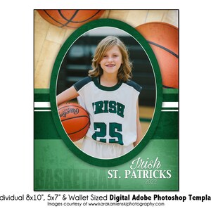 BASKETBALL Ind008 | 8x10, 5x7, Wallet Adobe Photoshop Digital Template | Sports Photoshop Template for Team&Individual | Digital File Only