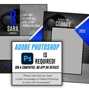 Softball Trading Card Template 020: 2.75x3.75” Photoshop PSD, Customizable (Digital File Only) image 3
