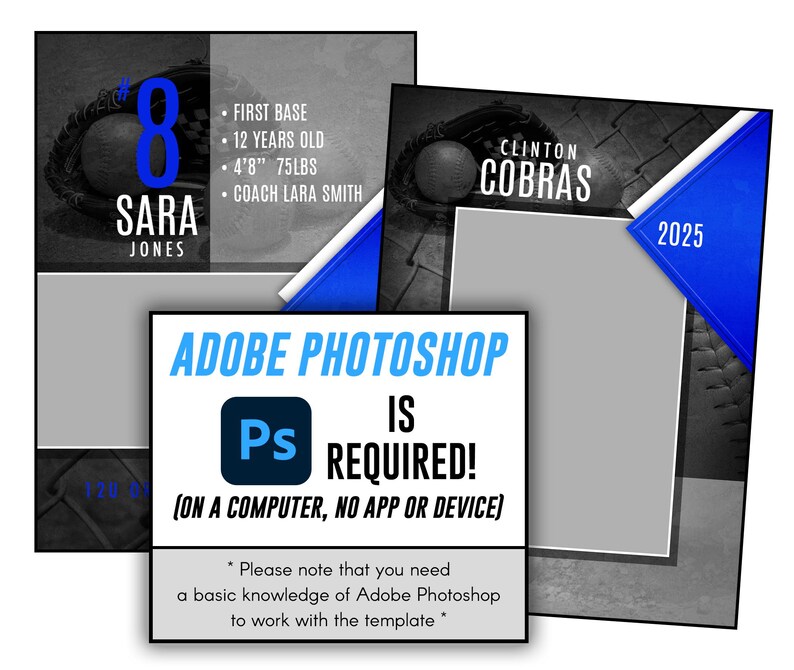 Softball Trading Card Template 020: 2.75x3.75” Photoshop PSD, Customizable (Digital File Only) image 3