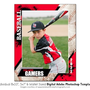 BÉISBOL Ind011 / 8x10, 5x7, Plantilla digital de Adobe Photoshop para billetera / Plantilla de Photoshop deportiva para equipos e individuos / Solo archivo digital