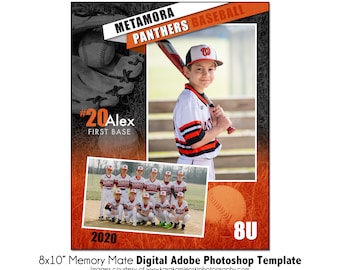 Baseball Memory Mate Photo Template 019: 8x10” Photoshop PSD, Customizable (Digital File Only)