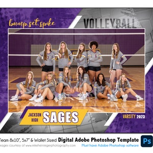 VOLLEYBALL T013 | 8x10, 5x7, Wallet Adobe Photoshop Digital Template | Sports Photoshop Template for Teams & Individuals | Digital File Only