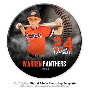 BASEBALL BUTTON 031 / 7x7" Adobe Photoshop Photo Button Modello digitale / Modello Photoshop sportivo per individui / Solo file digitale