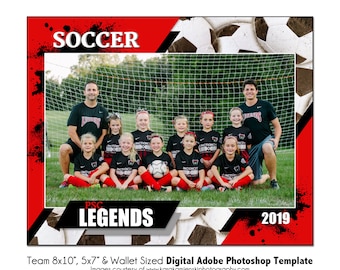 SOCCER T008 | 8x10, 5x7, Wallet Adobe Photoshop Digital Template | Sports Photoshop Template for Teams & Individuals | Digital File Only