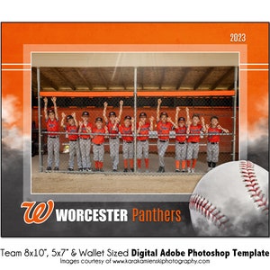 BÉISBOL T030 / 8x10, 5x7, Plantilla digital de Adobe Photoshop / Plantilla de Photoshop deportiva para equipos e individuos / Solo archivo digital