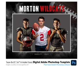 Football Team Photo Template 018: Photoshop PSD (8x10, 5x7, Wallet), Customizable (Digital File Only)